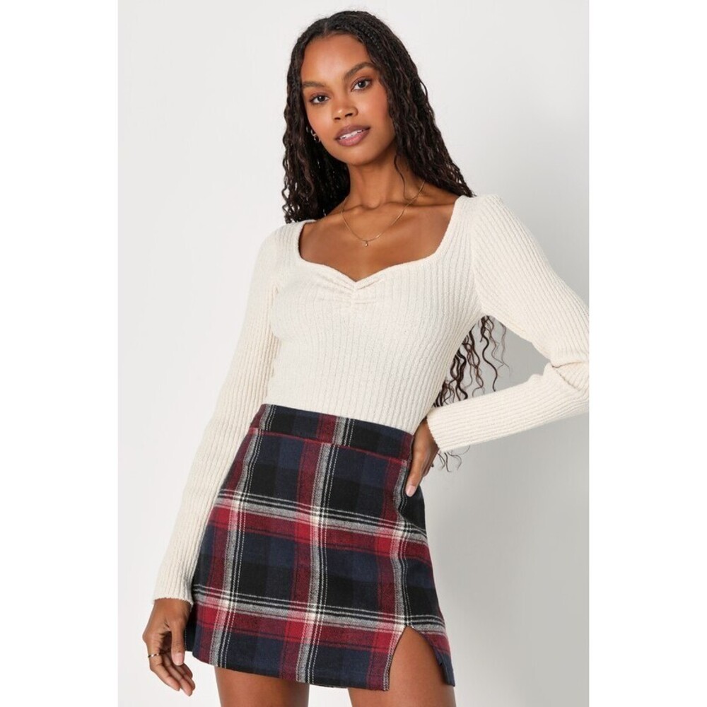 Lulus Mad For Plaid Navy Blue High-rise Plaid Mini Skirt - Size S
